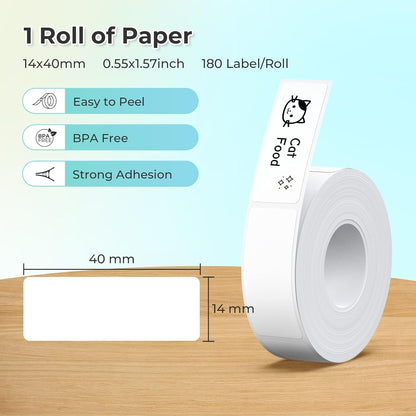 Nelko Genuine P21 Label Maker Tape, 14X40Mm (0.55"X1.57"), Standard Laminated Thermal Label Tape Replacement, for Home Office, 180 Labels/Roll, White