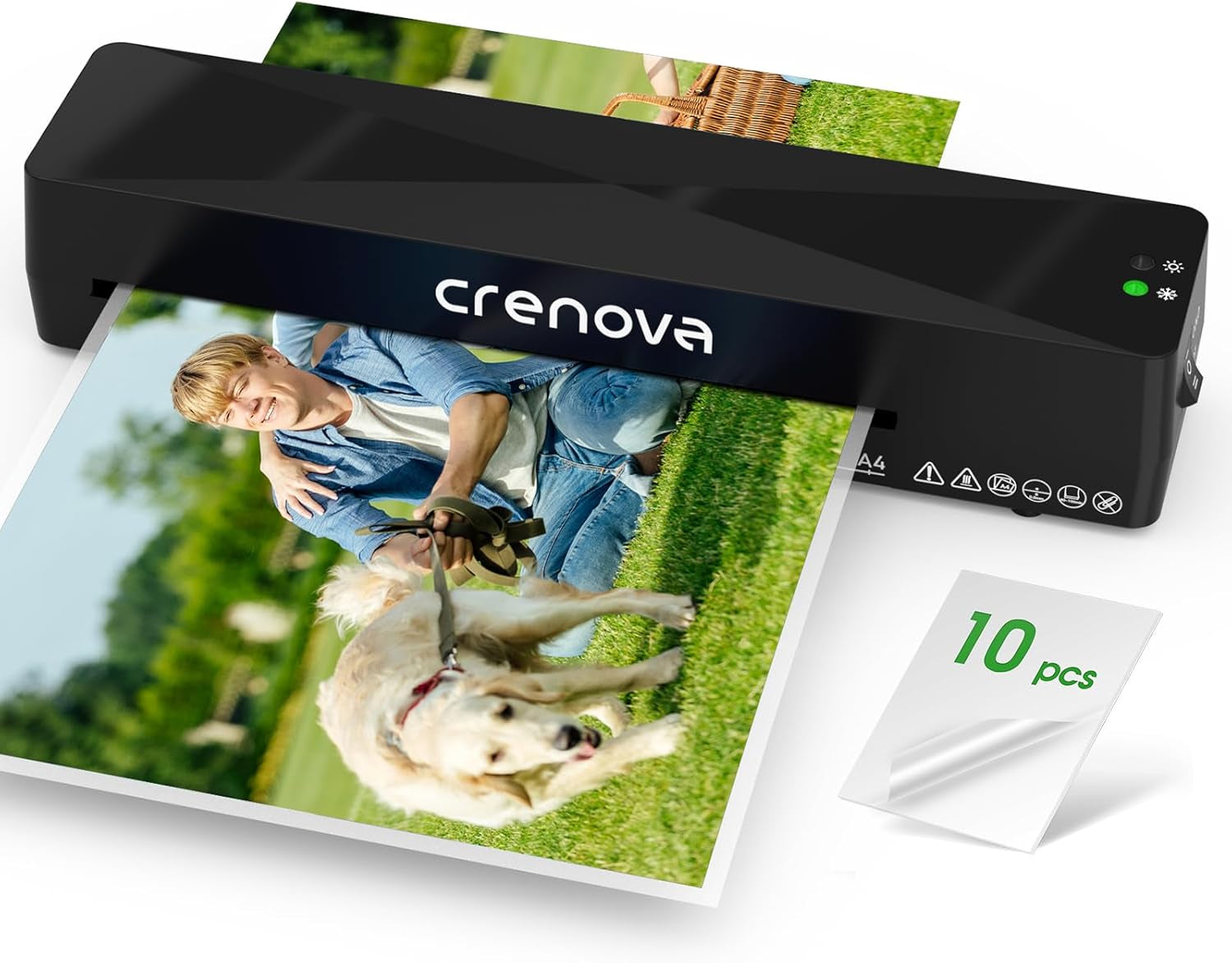 Crenova Laminator Machine with 10 Laminating Sheets, A4 Laminating Machine | Hot & Cold with Fast Warm Technology, Thermal Laminator 9 Inch for Home Office School Business Black
