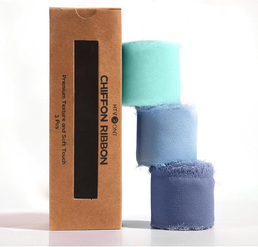 Chiffon Silk Ribbon 1.5" X 7Yd Soft Handmade Fringe Frayed Edged Baby Shower Bridal Bouquets Wedding Invitation Decor (Blue)