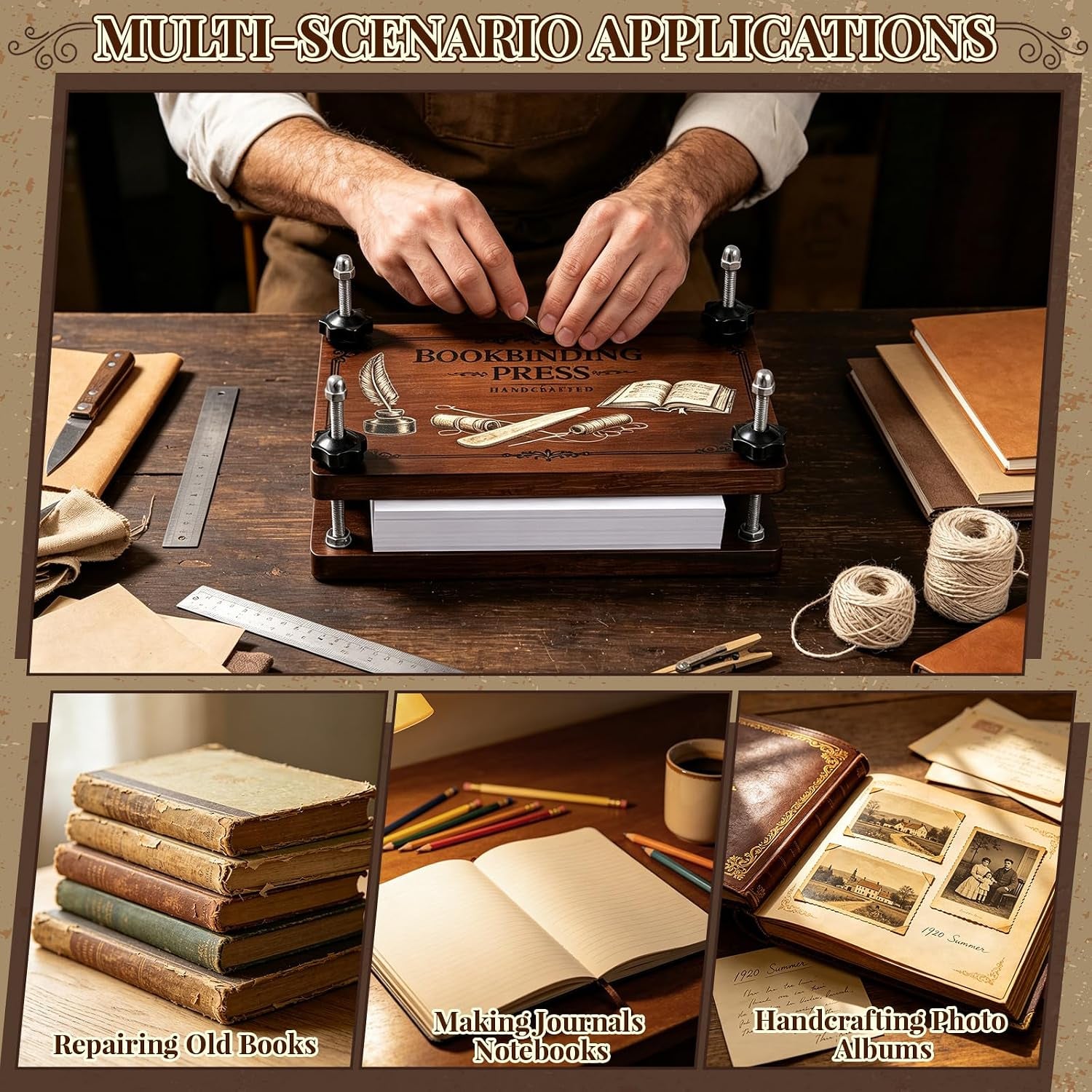 FOGWOWO 152Pcs Book Binding Kits with 7.9" X 11.6" Book Press for DIY Craft | Book Binding Kit for Beginners,Bamboo Bookbinding Press,Book Making Kit,Book Binding Material with Instruction Video Tutorial
