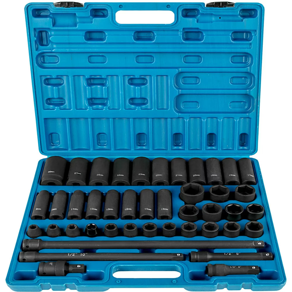 Impact Socket Set 1/2 Inches 43 Piece Impact Sockets, Standard Socket Assortment, 1/2 Inches Drive Socket Set 6-Point Sockets Metric 9-30 Mm (Standard/Deep)