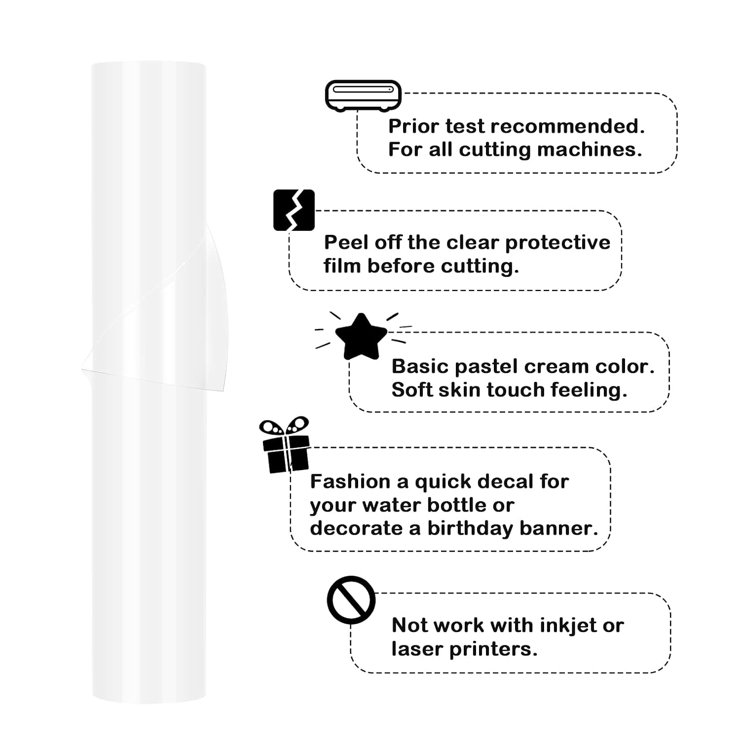 001 Vinyl Glossy Permanent Adhesive Vinyl for Craft Decal Projects 12" X 10Ft, Glossy Coconut White