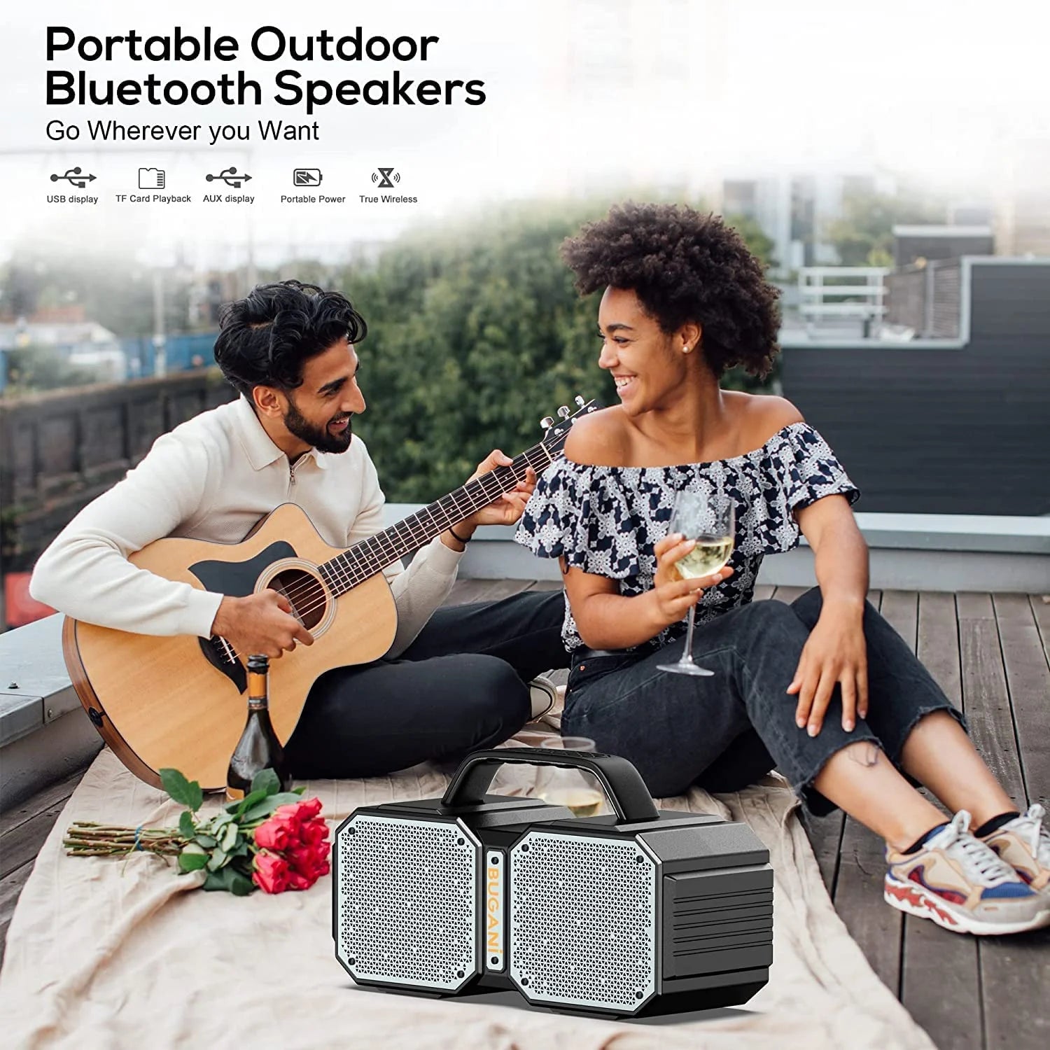 Bluetooth Speakers, M83 Speaker IPX6 Waterproof Portable Large Wireless Speaker, Bluetooth 5.2,50W Big Power, 24H Playtime, Suitable for Family Gatherings and Outdoor Bluetooth Speaker Black