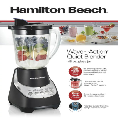 Wave Action Quiet Blender, 48 Oz. Glass Jar, 12 Blending Functions, Black, New, 53530F