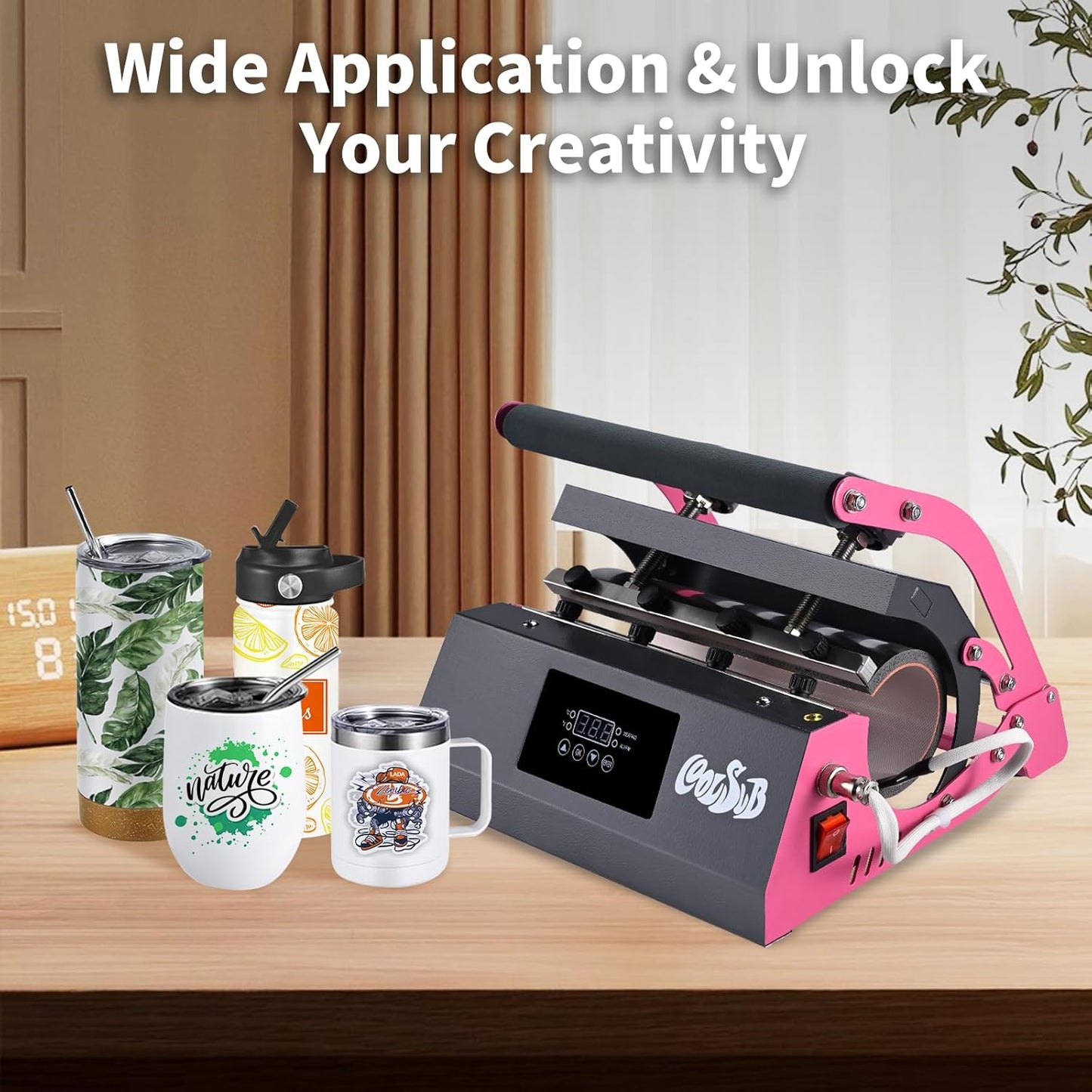 Tumbler Heat Press Machine, Mug Press Machine for 30Oz 20Oz, Sublimation Blank Skinny Tumbler Glass Jar Can 11-16Oz Mugs, Heat Transfer Print for Sublimation Tumblers, Cups, Mugs Hot Pink