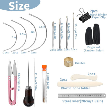 Book Binding Kits Bookbinding Kit Book Binding Materials Bone Folder Tool | 33 Pcs Paper Folding Tool Book Binding Supplies with Sewing Needle Waxed Thread Steel Ruler Awl for Bookbinding