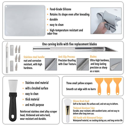 52 Pcs Resin 3D Printing Tool Kit with 304 Stainless Steel Resin Filter Funnel，Silicone Pad, Scraper，Tweezers & Cleaning Tools | Accessories for Model Removal, Resin Recycling & Post-Processing