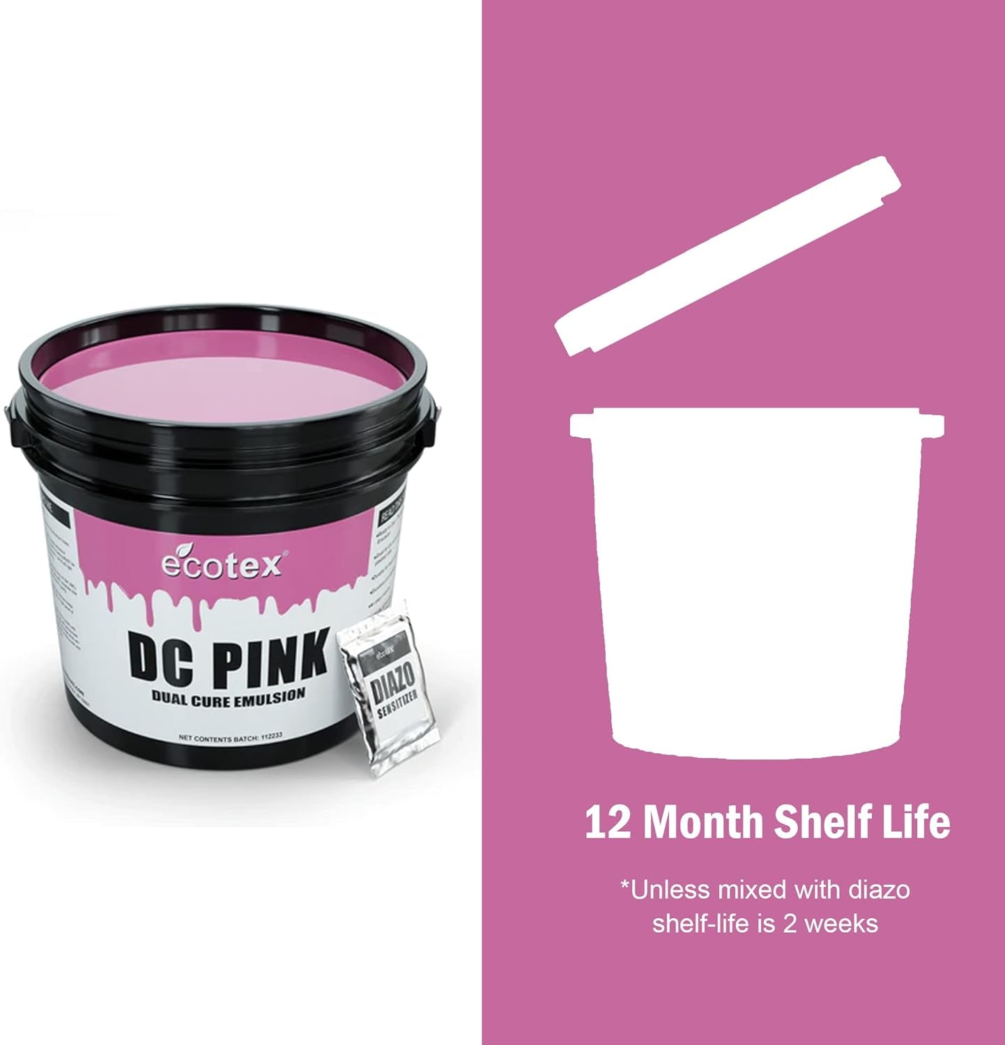 Ecotex DC Pink Screen Printing Emulsion (Pint - 16Oz.) - Diazo Required Photo Emulsion for Silk Screens and Fabric - for Plastisol and Water Based Ink, Printing Supplies
