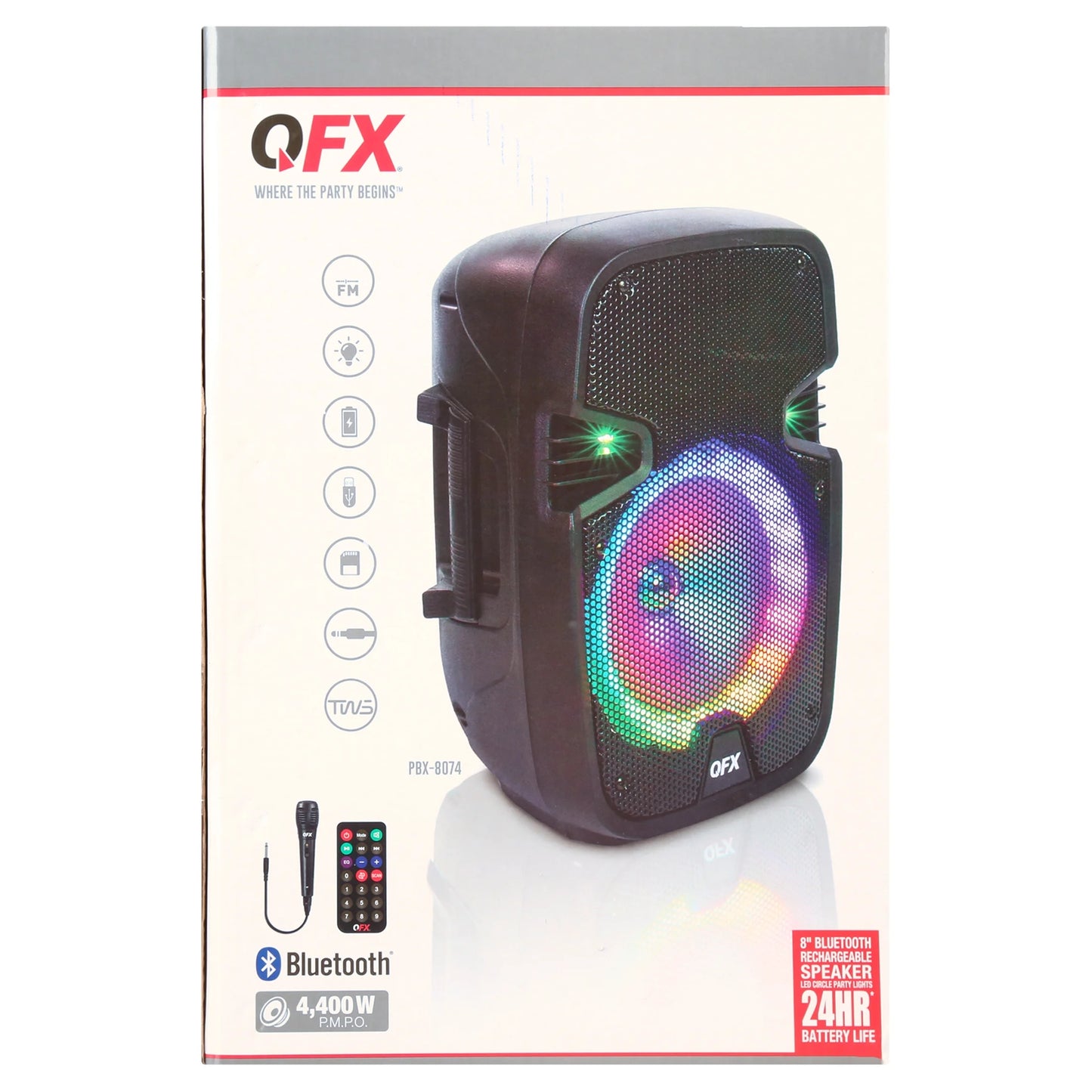 WMX-8074 8 Inch Battery Powered Portable Bluetooth Party Speaker with Bonus Mic