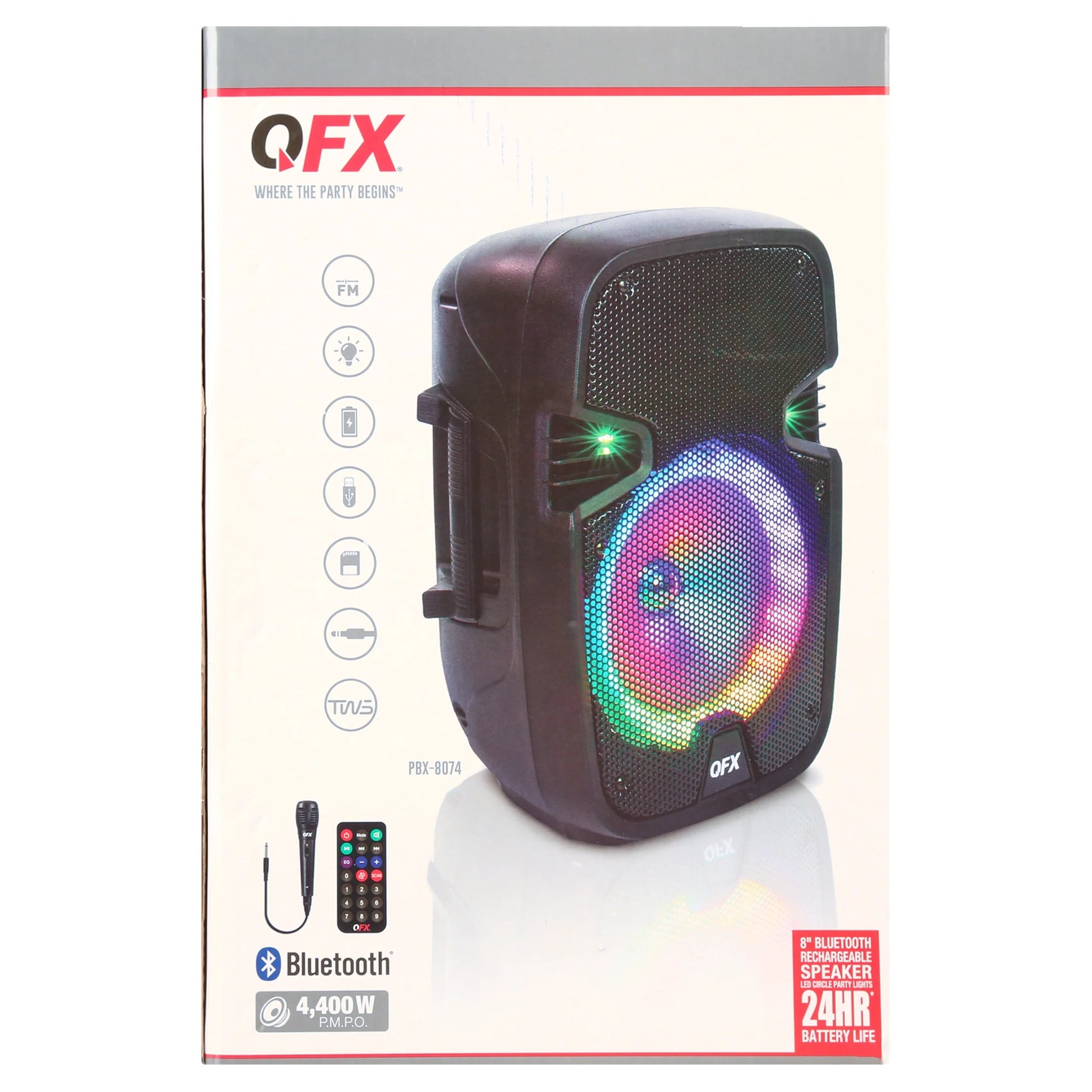 WMX-8074 8 Inch Battery Powered Portable Bluetooth Party Speaker with Bonus Mic