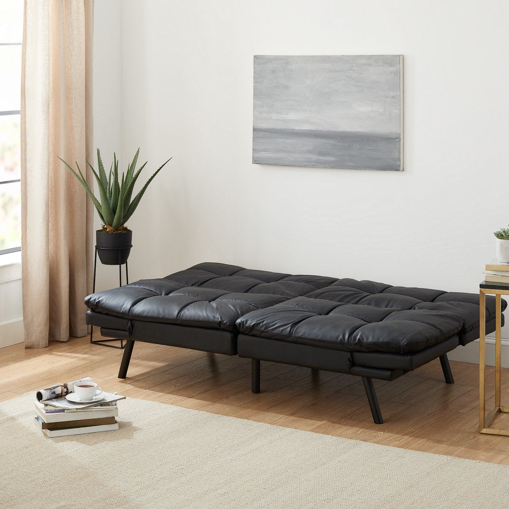 Memory Foam Futon, Black Faux Leather