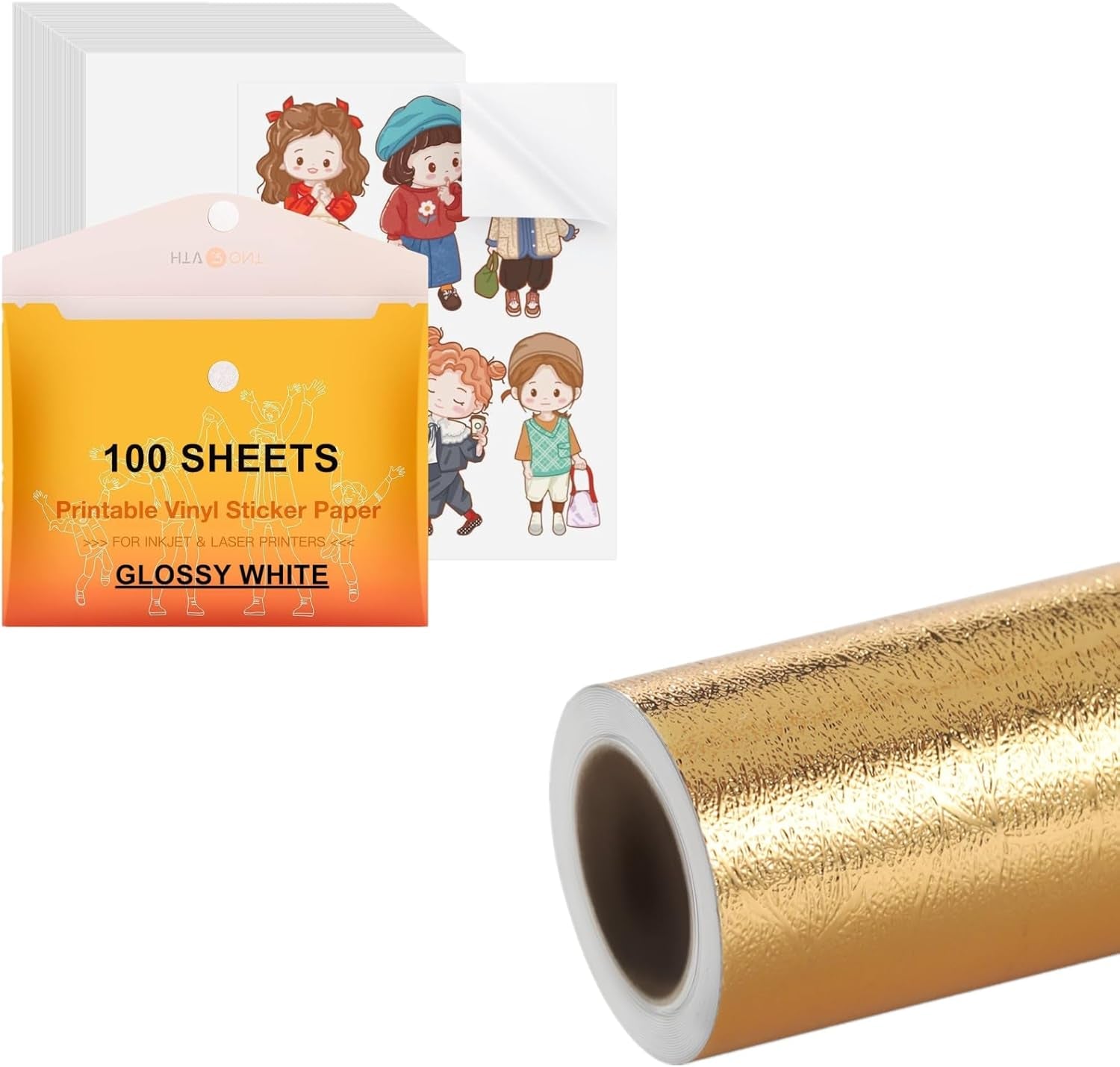 Textured Metallic Permanent Vinyl 12" X 6FT & 100 Sheets Printable Vinyl Sticker Paper