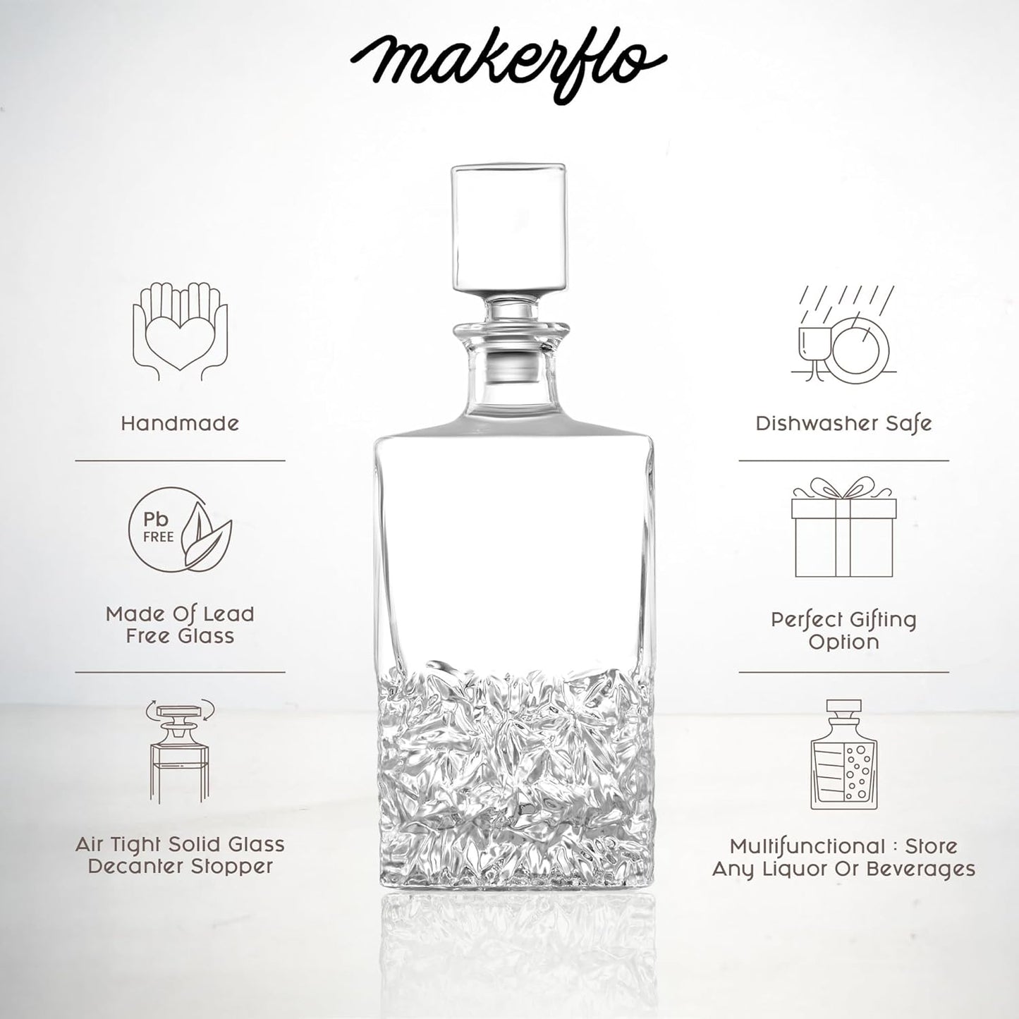 Makerflo Customizable 24 Oz Whiskey Decanter with Airtight Stopper Set of 6 | Liquor Decanter Bottle for Wine, Scotch, Bar, Ideal for Personalization - (Laser Engraving, UV DTF, Vinyl, Epoxy)