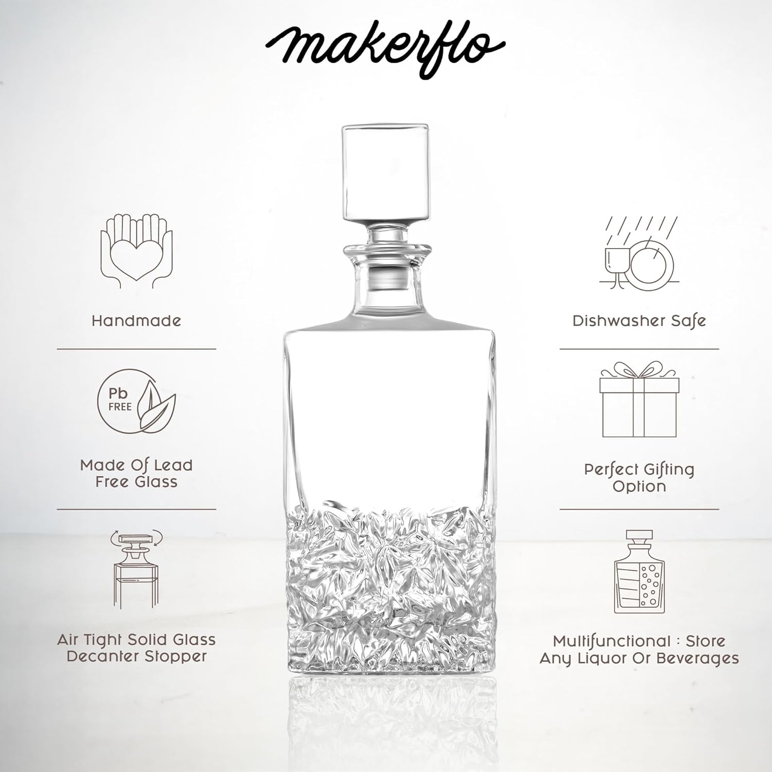 Makerflo Customizable 24 Oz Whiskey Decanter with Airtight Stopper Set of 6 | Liquor Decanter Bottle for Wine, Scotch, Bar, Ideal for Personalization - (Laser Engraving, UV DTF, Vinyl, Epoxy)