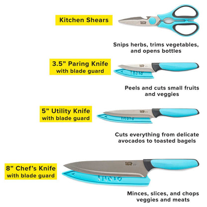 Cutlery Knife Set with Shears, Stainless Steel, Blue, 4 Piece