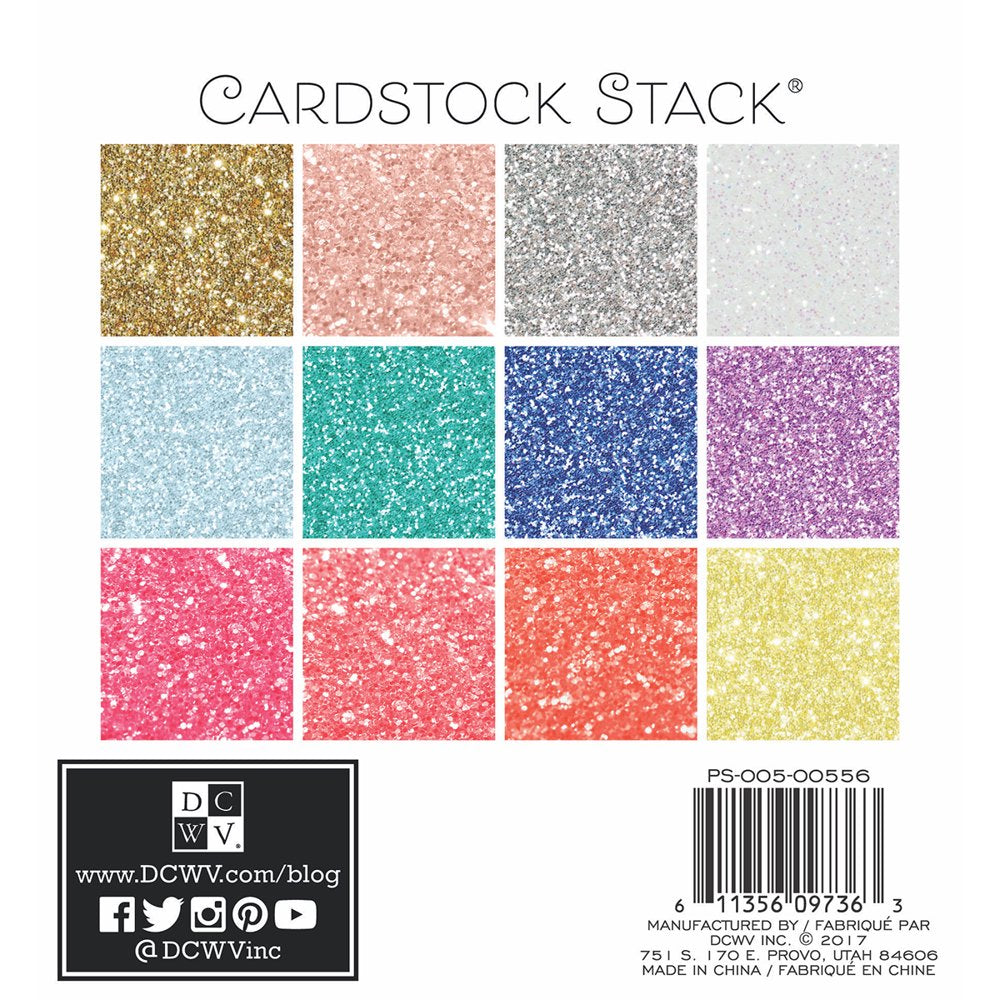 Single-Sided Cardstock Stack 6"X6" 24/Pkg-Glitter, 12 Colors/2Ea