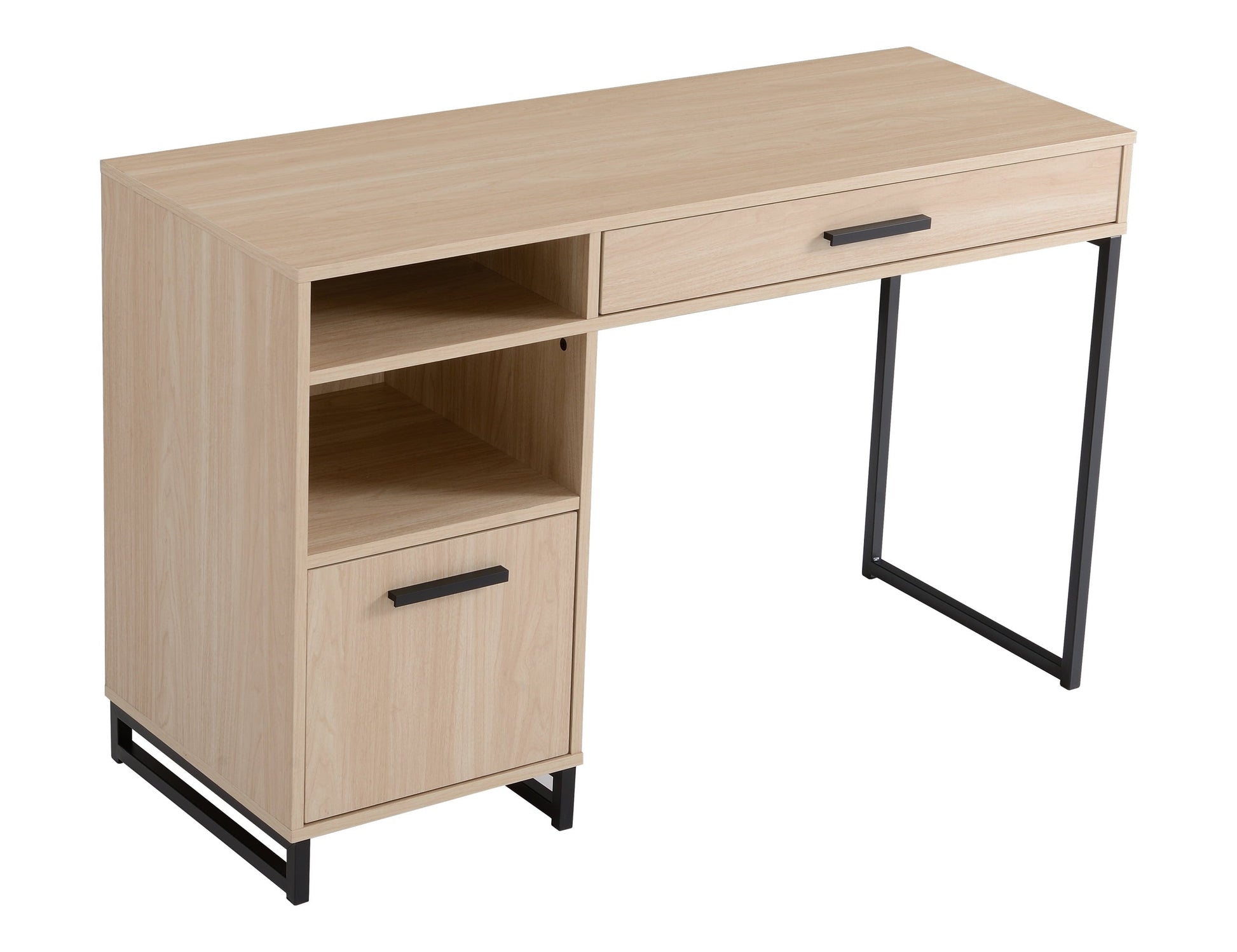Wood & Metal Writing Desk with 1 Drawer and 1 Door for Teen Adult,29.92 In, Natural Finish.