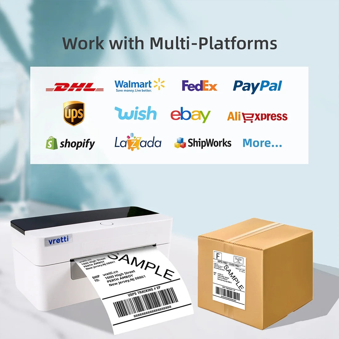 Bluetooth Thermal Shipping Label Printer, Wireless 4X6 Shipping Label Printer for Shipping Packages, Support Android, Iphone and Windows,Compatible with Etsy, Shopify, USPS, Shipstation