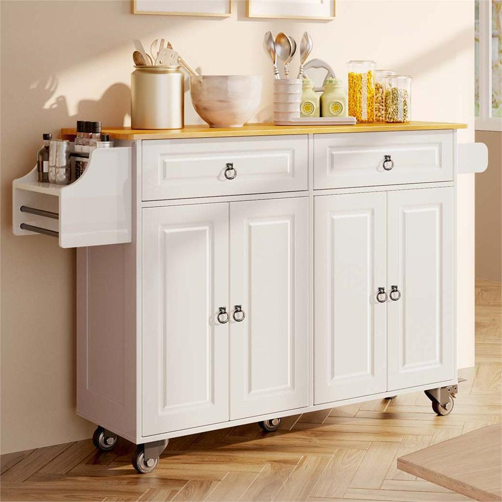 Kitchen Islands with Storage, Kitchen Island Cart with Wood Drop Leaf, White