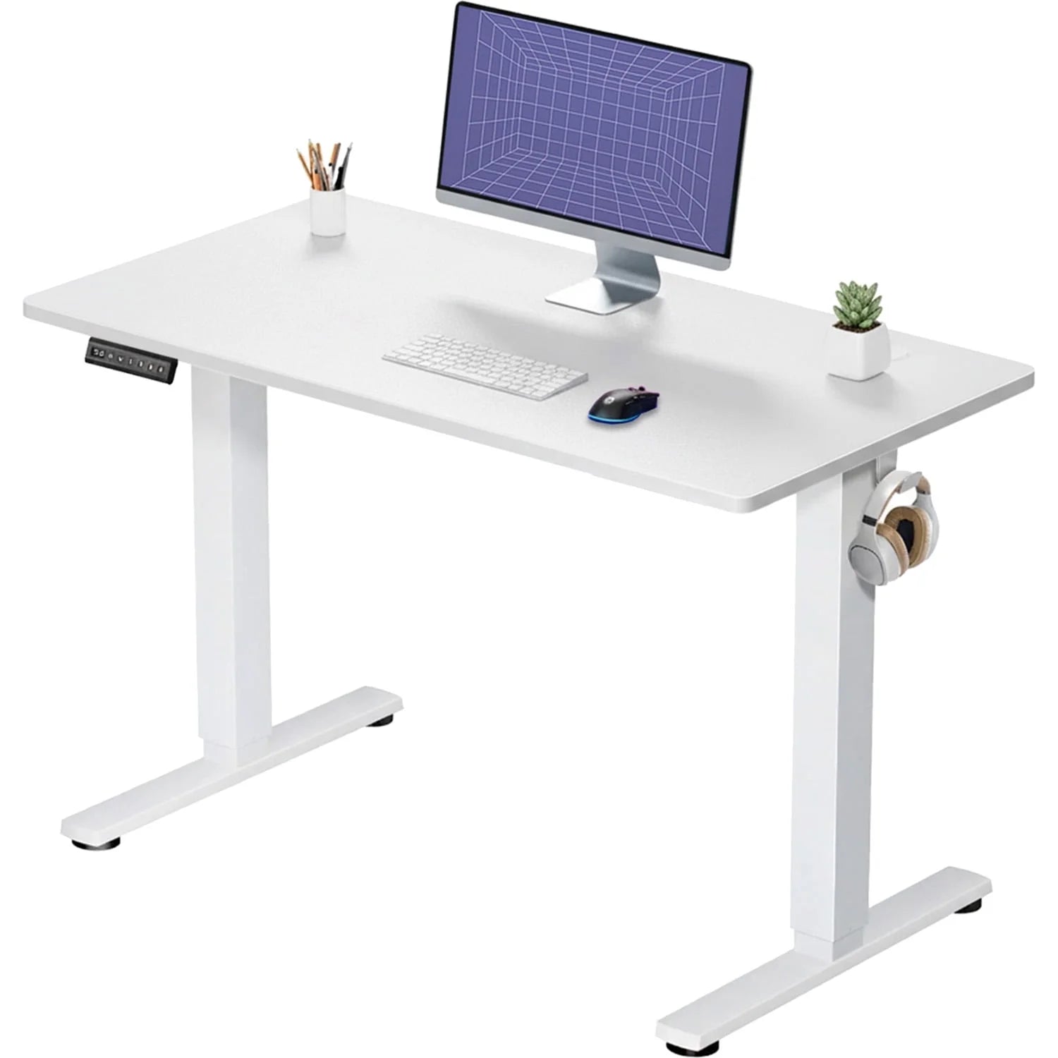 Electric Standing Desk, 40''X24'' Height Adjustable Desk, Home Office Desk with Electric Lift, Sit Stand Desk Workstation for Home Office, White
