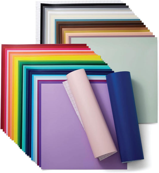 Cricut Removable - Everything Sampler, 12X12 Vinyl Sheets and Transfer Tapes, Create Long-Lasting DIY Projects, Durable for Cricut Machines, (Pack of 45 with 40+ Colors)