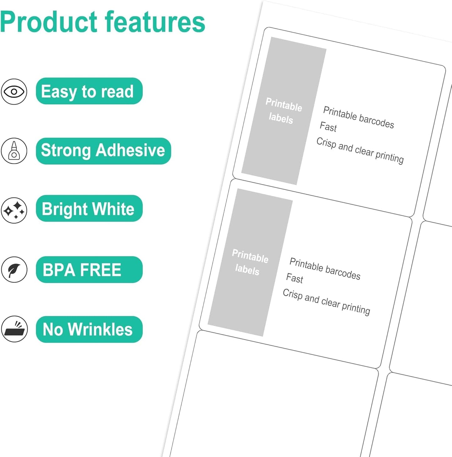 3-1/3" X 4" Printable White Sticker Labels, 300 Labels for Laser/Inkjet Printing - Matte (300 Labels, 50 Sheets)