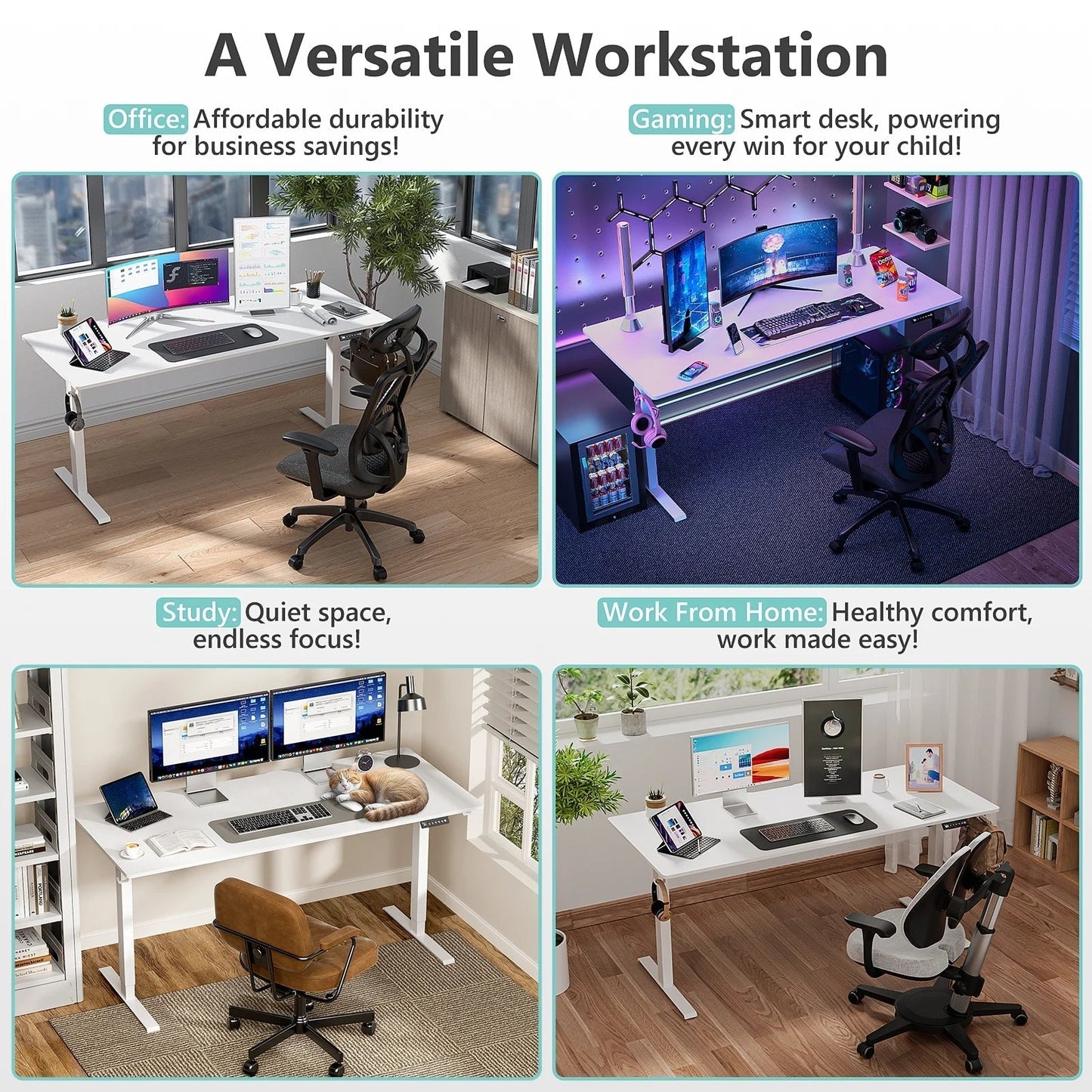 Electric Standing Desk Height Adjustable Desk 48 Inch 4 Memory Height Ergonomic Sit Stand up Desk for Home Office, White, 2 Split Boards