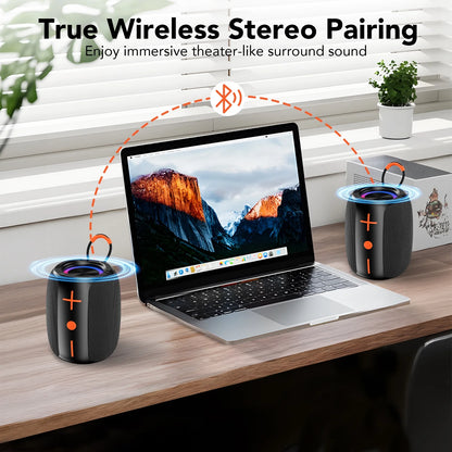 Portable Bluetooth Speaker with Lights, Powerful Crystal Clear Sound, IP67 Waterproof, All Day Playtime, Aux&Tf-Card Input, Bluetooth 5.4, TWS Paring, Small Wireless Speaker for Outdoor, Gift Ideas