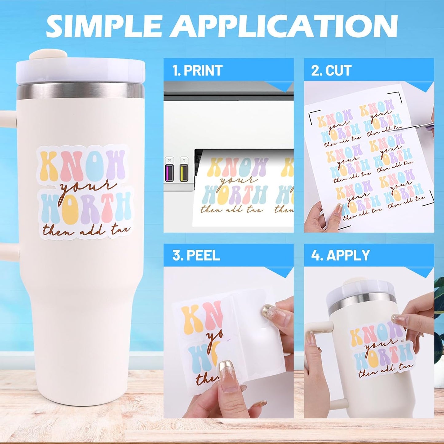 Printable Vinyl Sticker Paper for Inkjet Printer, Matte Inkjet Printable Vinyl, 8.26" X 11.69" A4 56 Sheets/Pack Photo Paper for Craft Scrap-Booking, Stickers, Labels