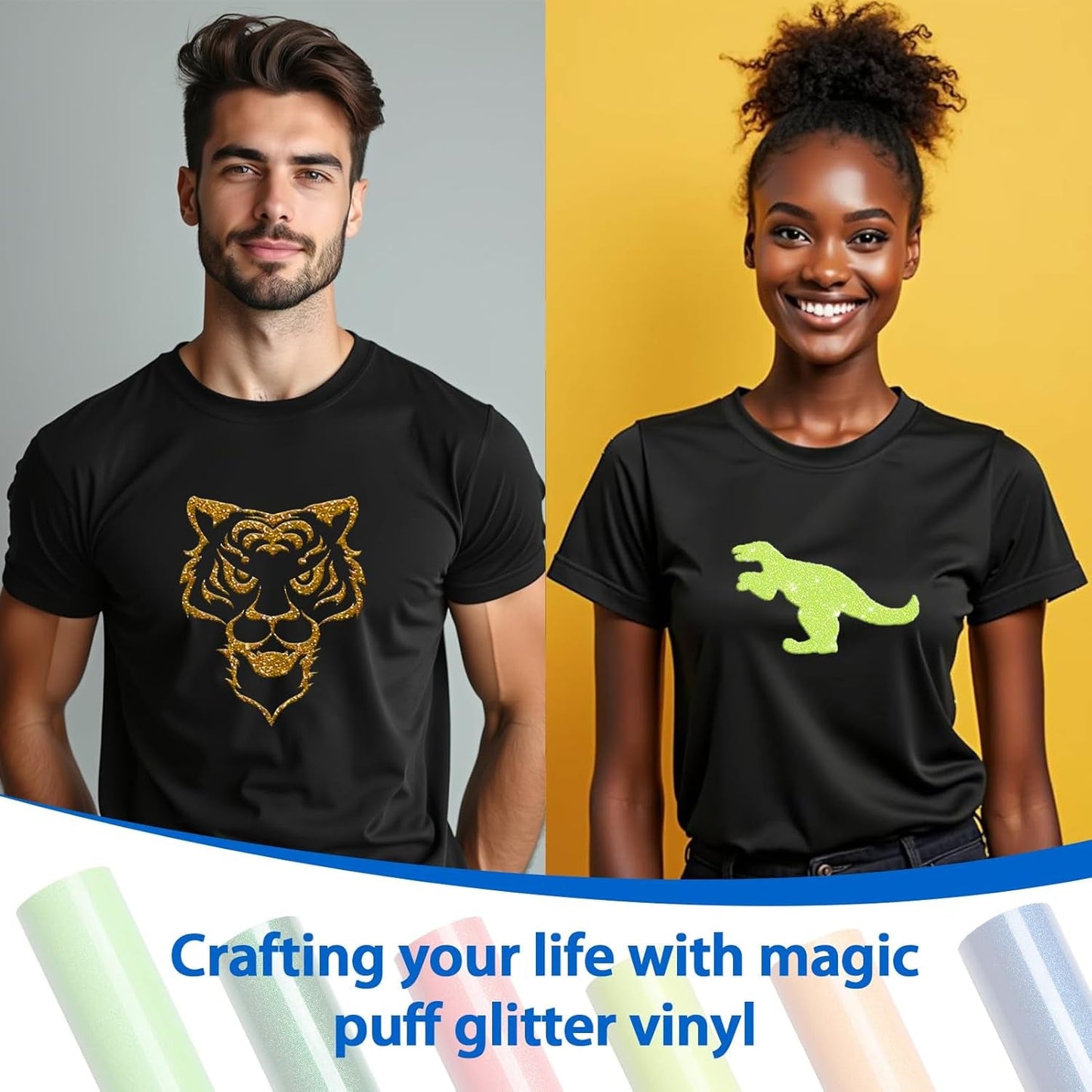 Transwonder Puff-Glitter-Vinyl-Heat-Transfer,15 Colors 12X10" 3D Puff Glitter Heat Transfer Vinyl Bundle for Tshirts Compatible with Cricut Air or Maker (15Pcs)