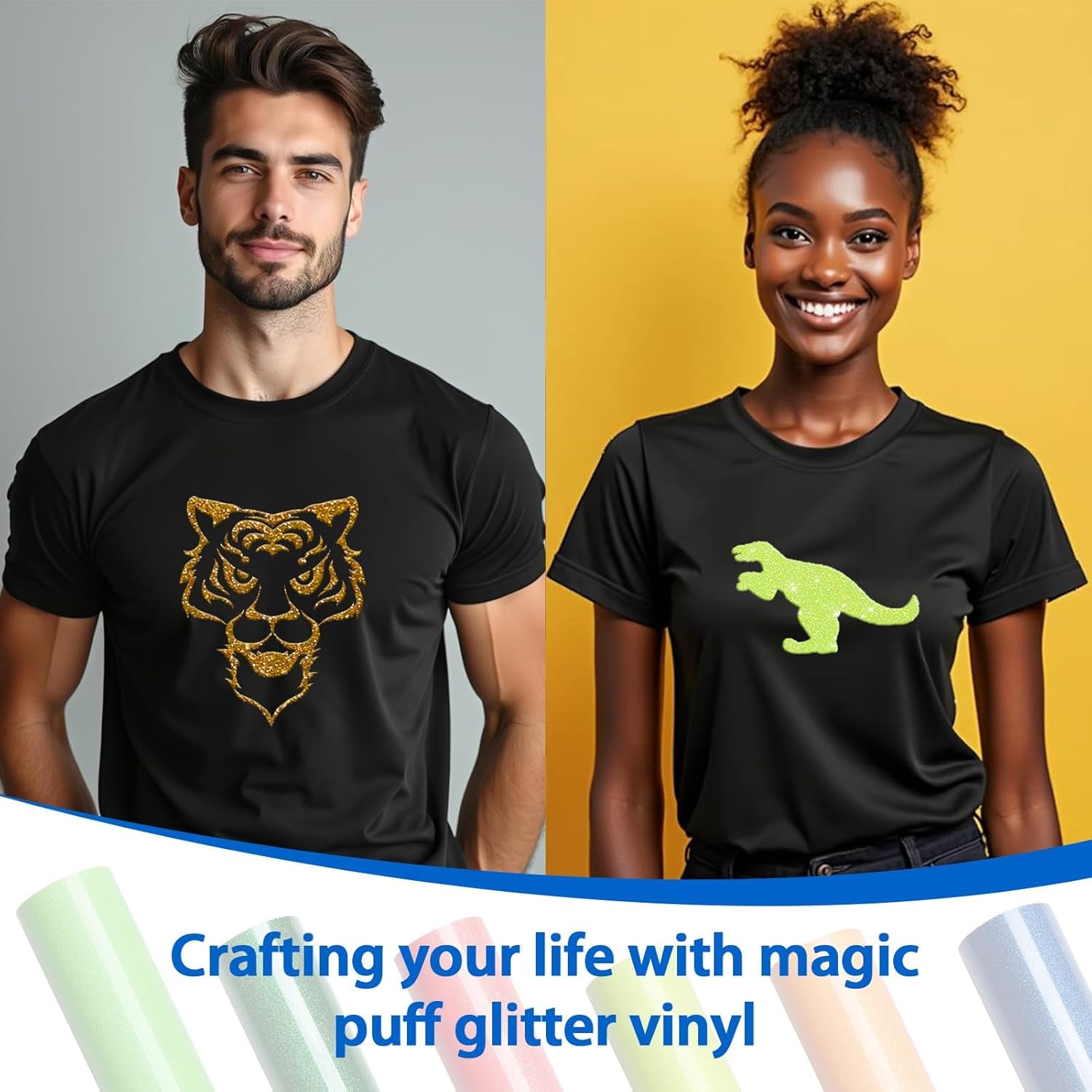 Transwonder Puff-Glitter-Vinyl-Heat-Transfer,15 Colors 12X10" 3D Puff Glitter Heat Transfer Vinyl Bundle for Tshirts Compatible with Cricut Air or Maker (15Pcs)