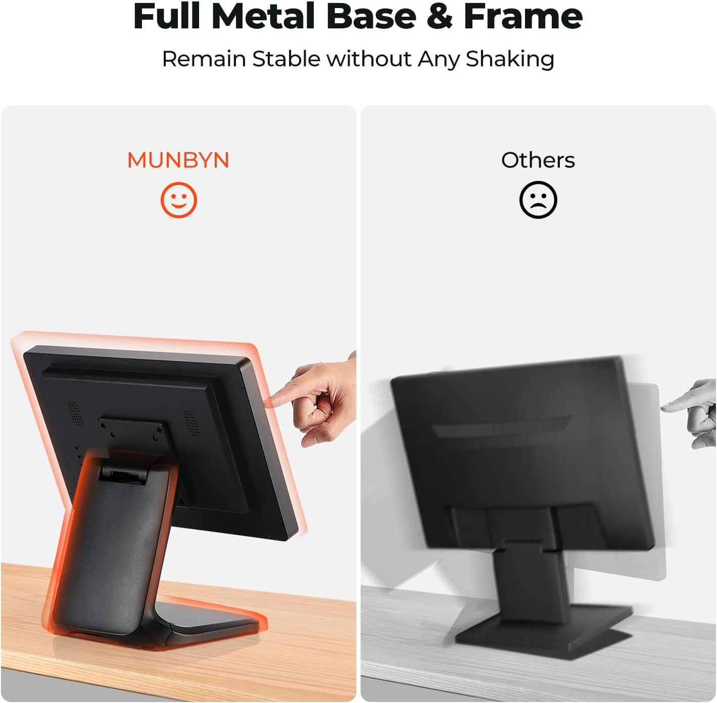 MUNBYN 15.6-Inch POS Touchscreen Monitor, Backlit LED Multi-Touch Screen Monitor, HDMI/VGA Capacitive Screen Display True Flat Seamless for Retail Restaurant, Bar, No Driver Required, 2Y Protection