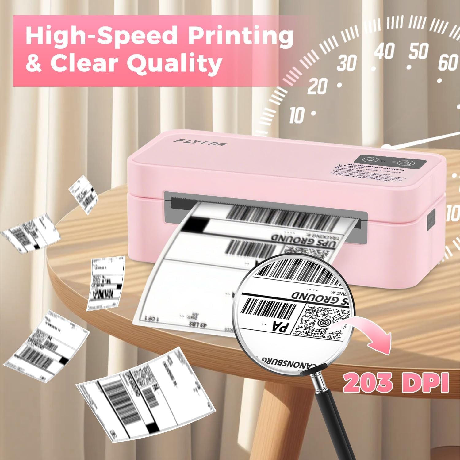 Bluetooth Thermal Label Printer, 4X6 Shipping Label Printer for Small Business, Compatible with Android, Windows, Iphone, Mac, Widely Used for Amazon, Shopify, Ebay, USPS, Etsy,Fedex (Pink)