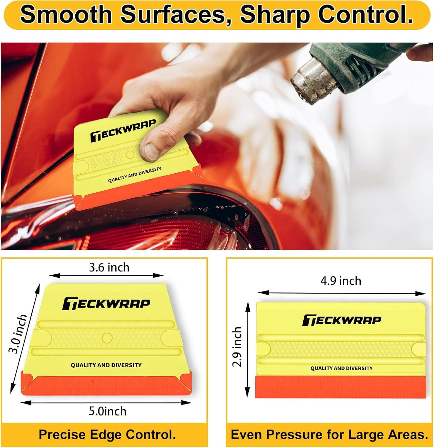 Felt Edge Squeegee for Vinyl Wrap, Car Wrap, PPF, Decal & Window Tint, Professional Scratch-Free Squeegee Tools, 4PCS 40A Soft Yellow