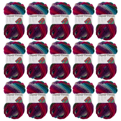 Loops & Threads Vivid Facets Yarn - Medium Weight Yarn for Knitting, Crochet, Weaving, Arts & Crafts, 15 Pack
