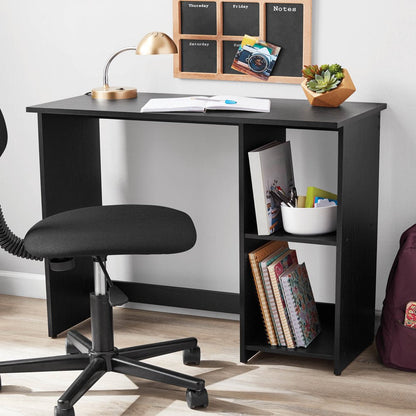 Small Space Writing Desk with 2 Shelves, True Black Oak Finish