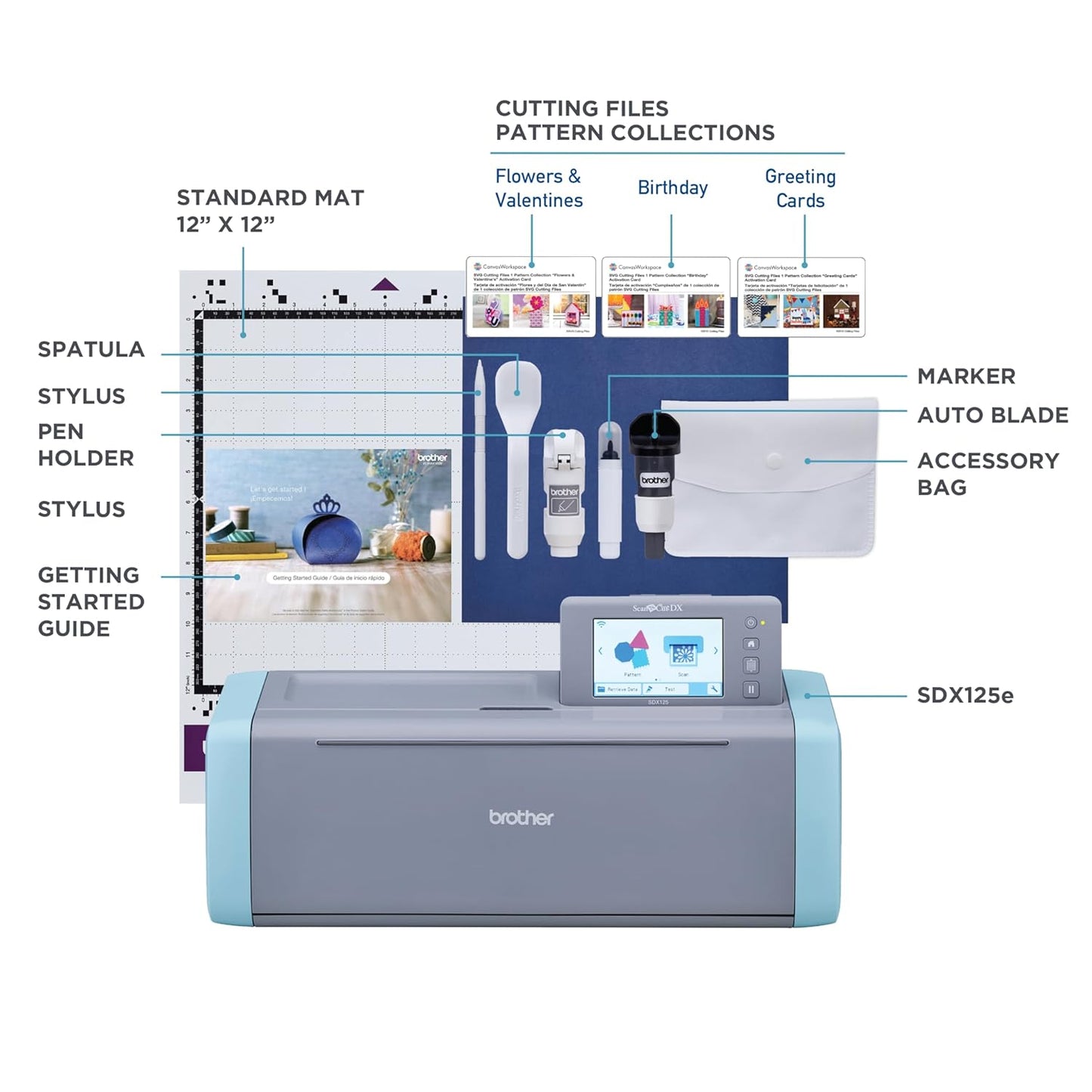 Brother Scanncut SDX125E Electronic DIY Cutting Machine with Scanner, Make Custom Stickers, Vinyl Wall Art, Greeting Cards and More with 682 Included Patterns