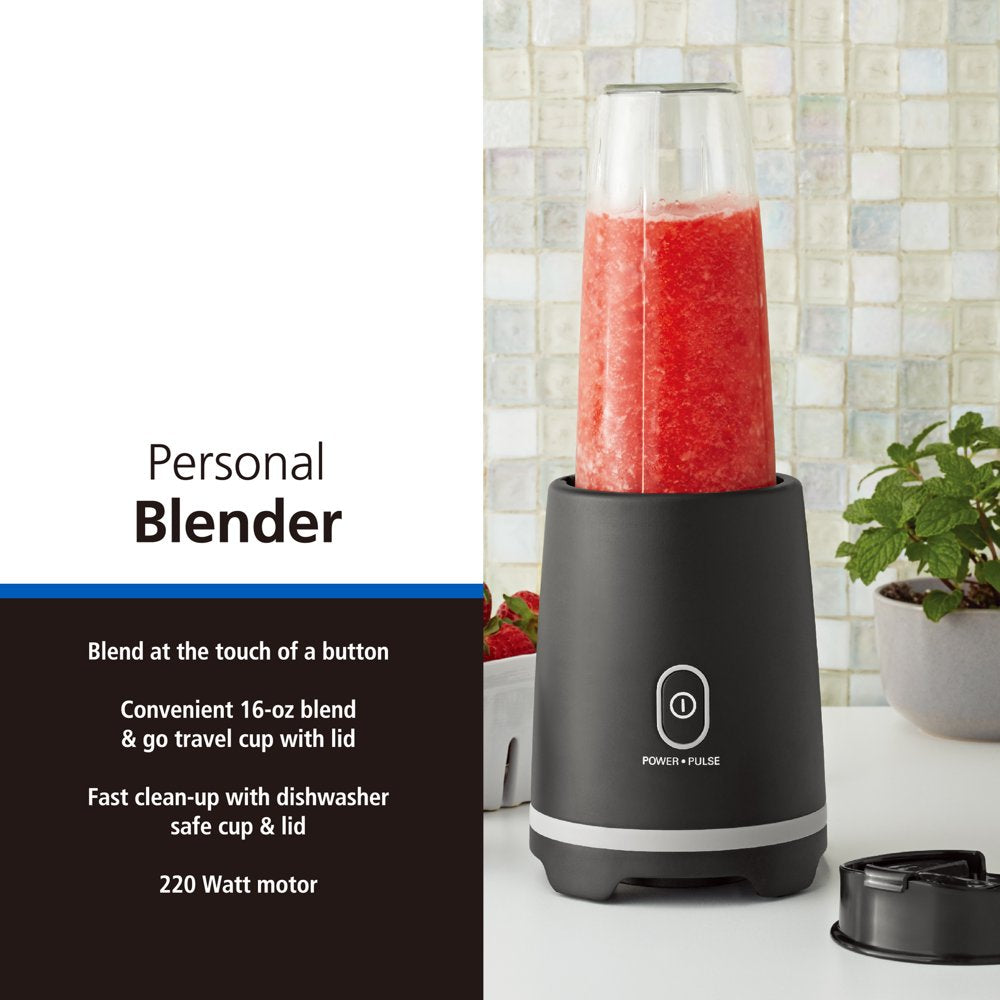 Black Single-Serve Blender with 1 Travel Lid, 16 Oz, New