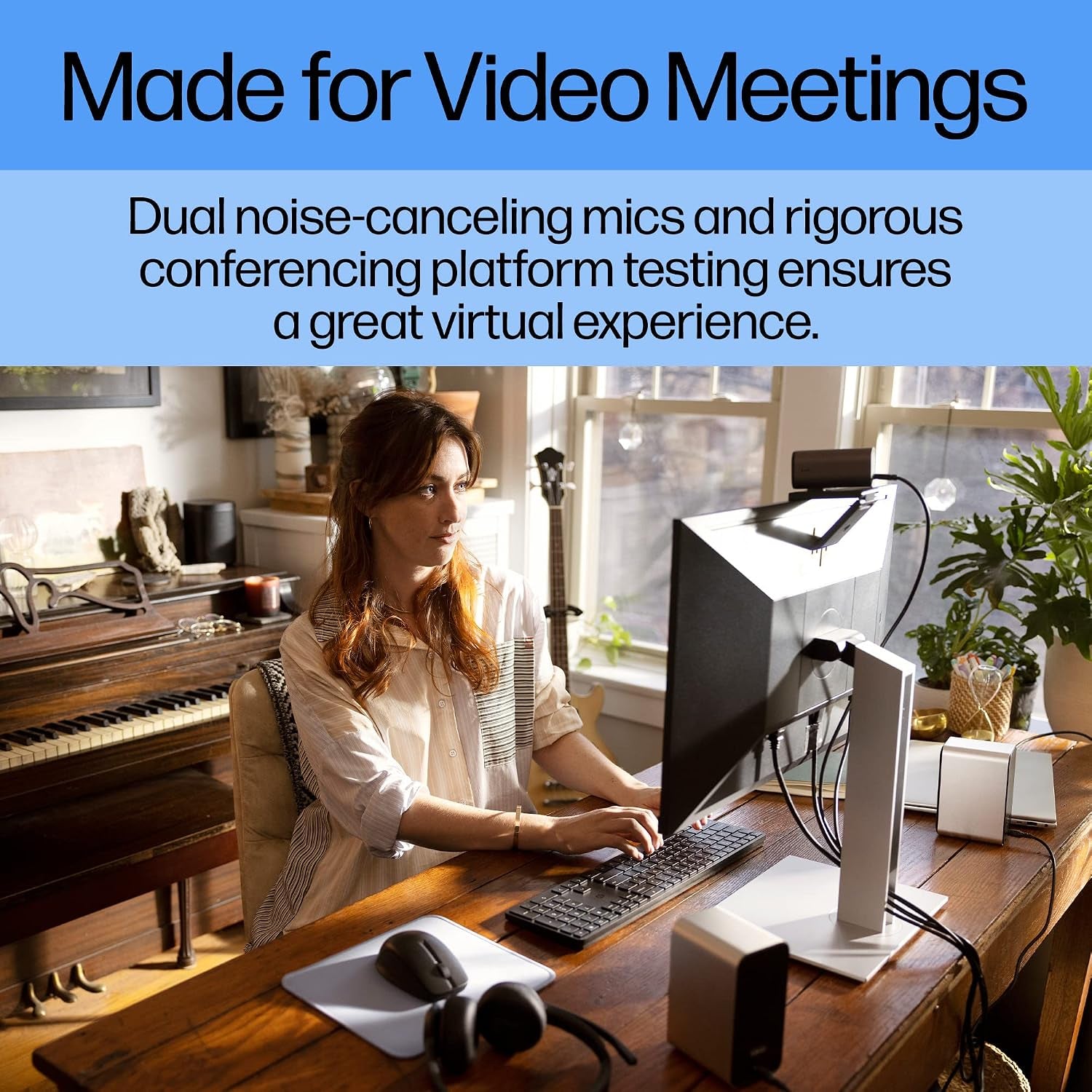HP 960 4K Streaming Webcam - 4K 30 Fps/1080P 60 FPS Computer Camera & Dual Mics, Noise Reduction, & Privacy Cover - Zoom Certified - Swivel/Tilt Adjust - Color Correction, AF & Framing (695J6AA#ABL)