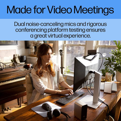 HP 960 4K Streaming Webcam - 4K 30 Fps/1080P 60 FPS Computer Camera & Dual Mics, Noise Reduction, & Privacy Cover - Zoom Certified - Swivel/Tilt Adjust - Color Correction, AF & Framing (695J6AA#ABL)