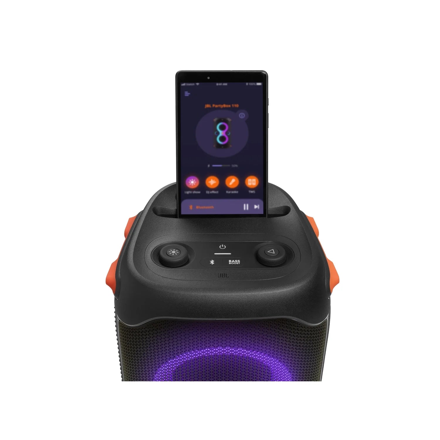 Partybox 110 - Portable Party Speaker with 160W Powerful Sound, Built-In Lights and Splashproof Design - Black