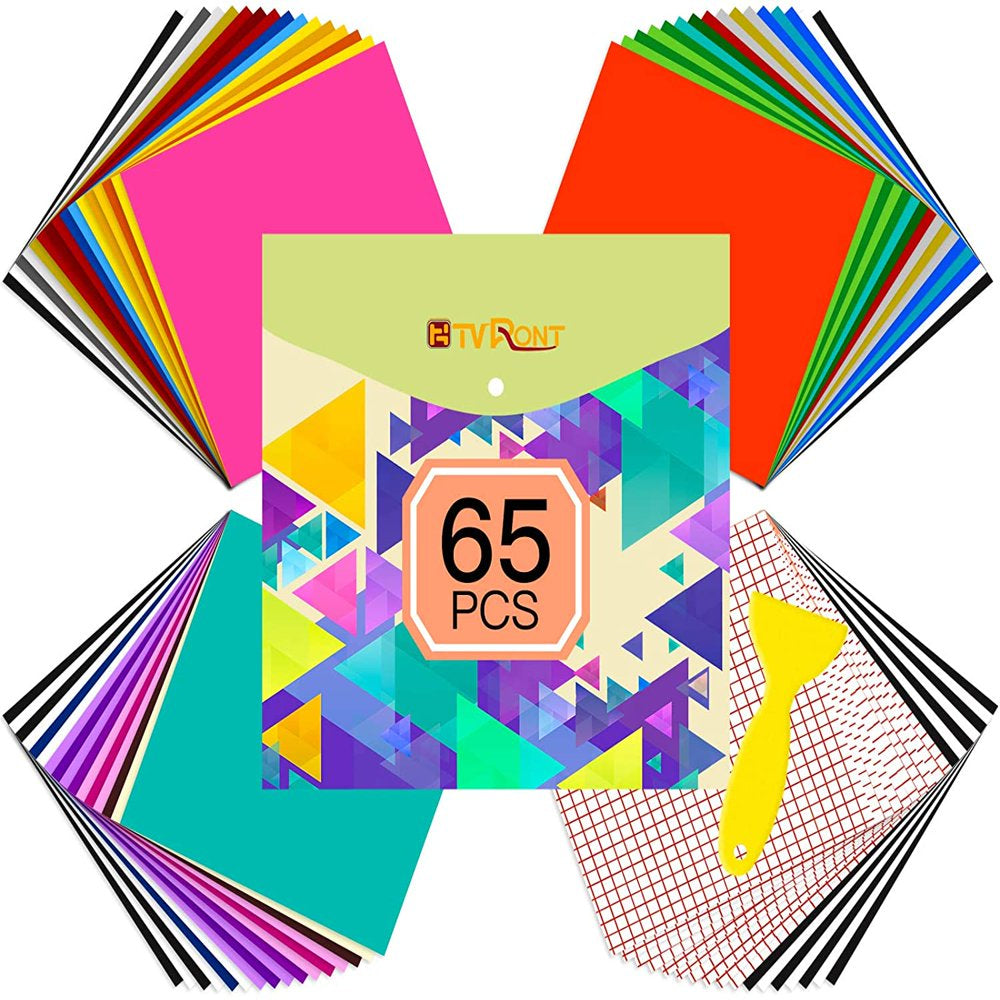 65 PCS Permanent Adhesive Vinyl Sheets Include 55 Sheets 12" X 12" Vinyl Bundles & 10 Transfer Tape Sheets for Cricut