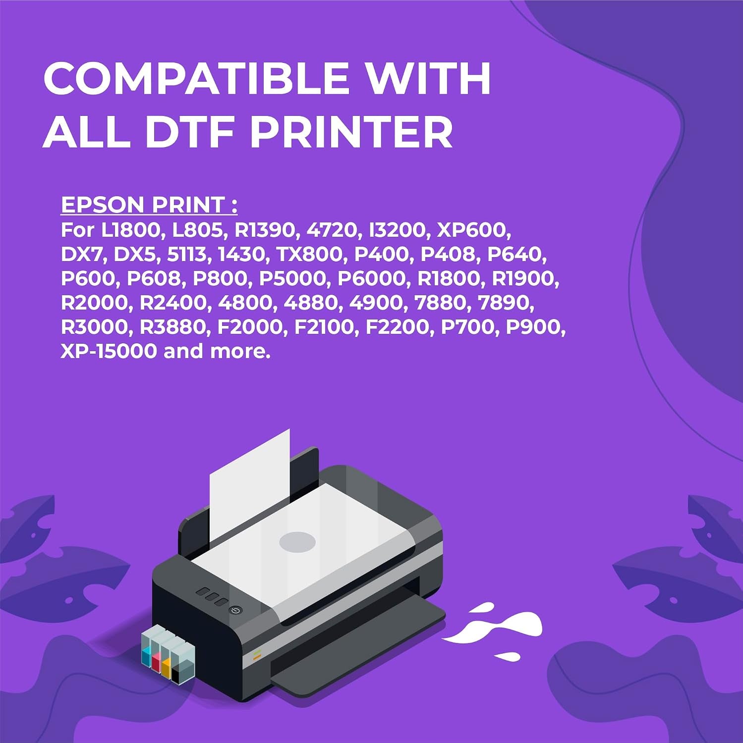 Enlite DTF Ink 250ML Combo Pack, Premium Pigment Ink for PET Film Heat Transfer Printing, Refill for DTF Printer with Printhead DX5 DX7 5113 XP600 I3200 4720 TX800, 2W+1B+1C+1M+1Y