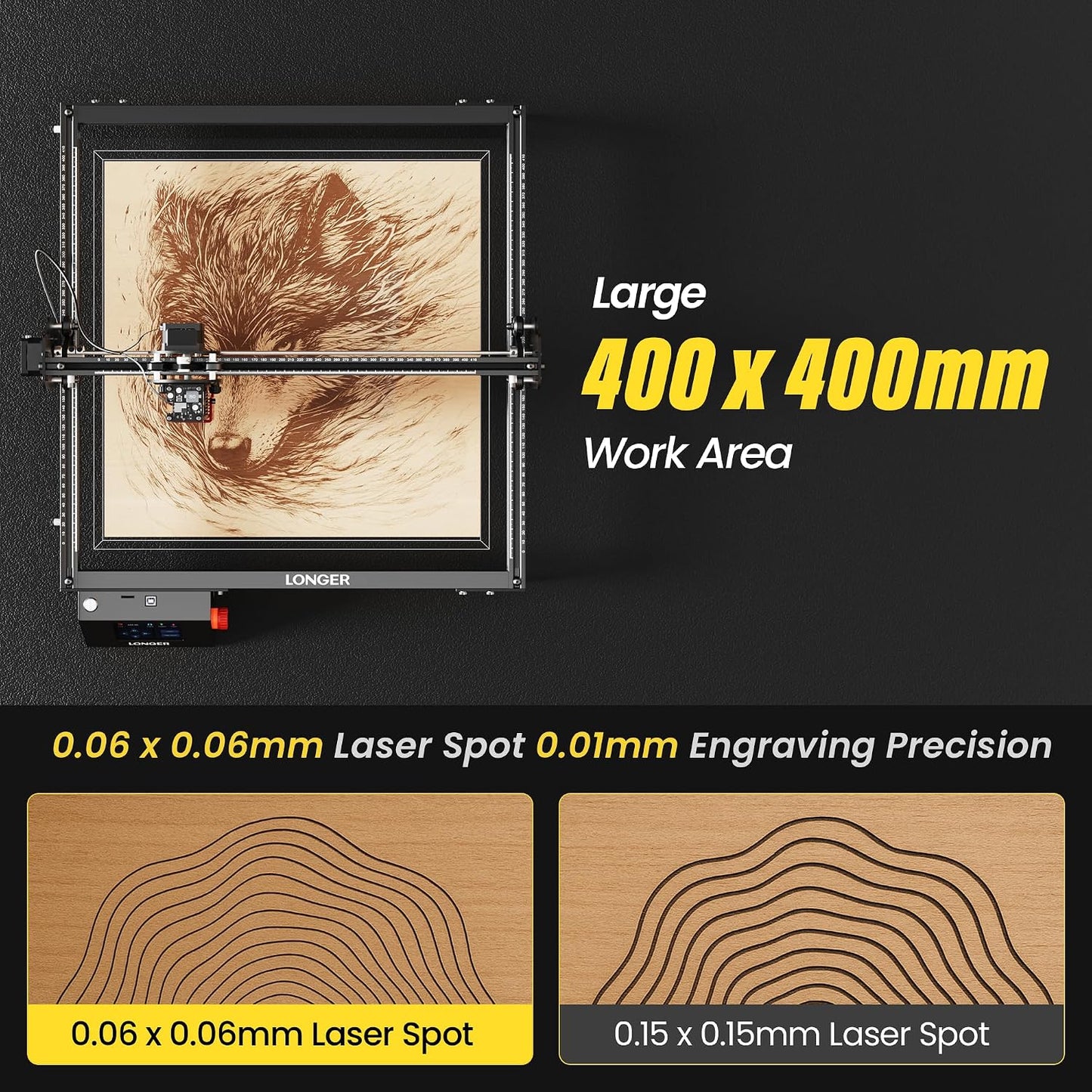 LONGER Laser Engraver Ray5 10000Mw Engraver Machine DIY CNC Laser Cutter Tool for Metal Glass Wood Working Area 15.7 "X15.7" with Air Assist Rotary Roller Kit Laser