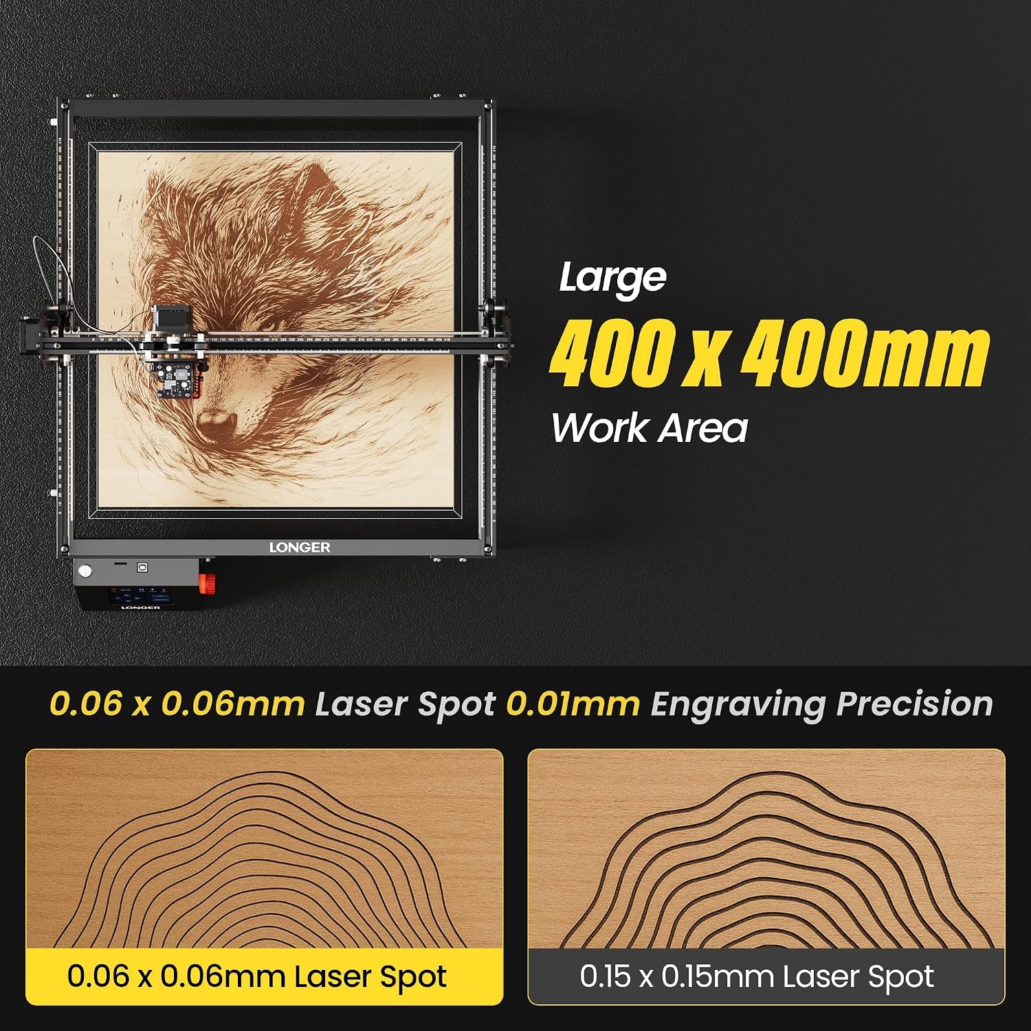 LONGER Laser Engraver Ray5 10000Mw Engraver Machine DIY CNC Laser Cutter Tool for Metal Glass Wood Working Area 15.7 "X15.7" with Air Assist Rotary Roller Kit Laser