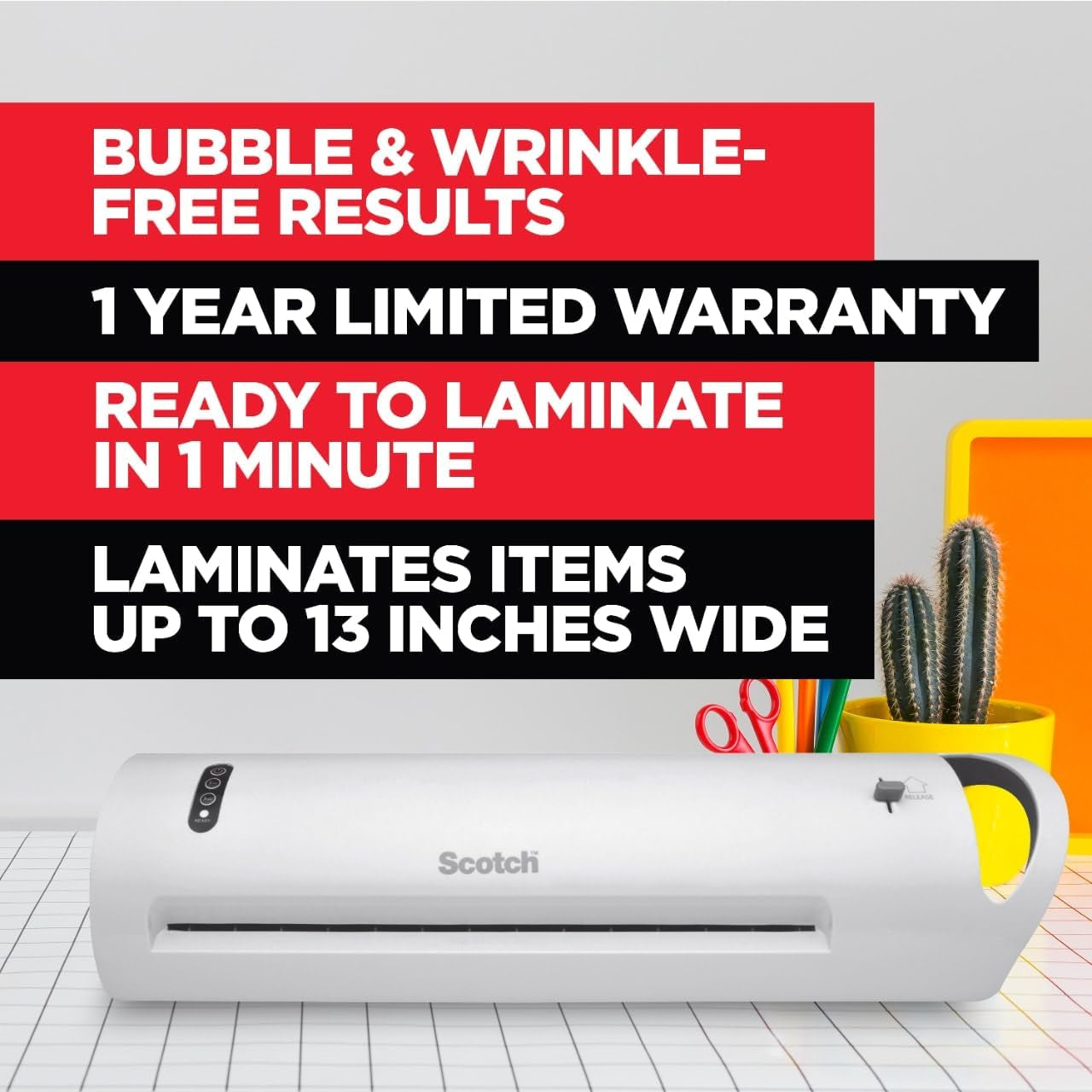 Scotch® Thermal Laminator Combo Pack, 1 White Thermal Laminator 13" Wide, 20 Laminating Sheets, Fits Letter Size
