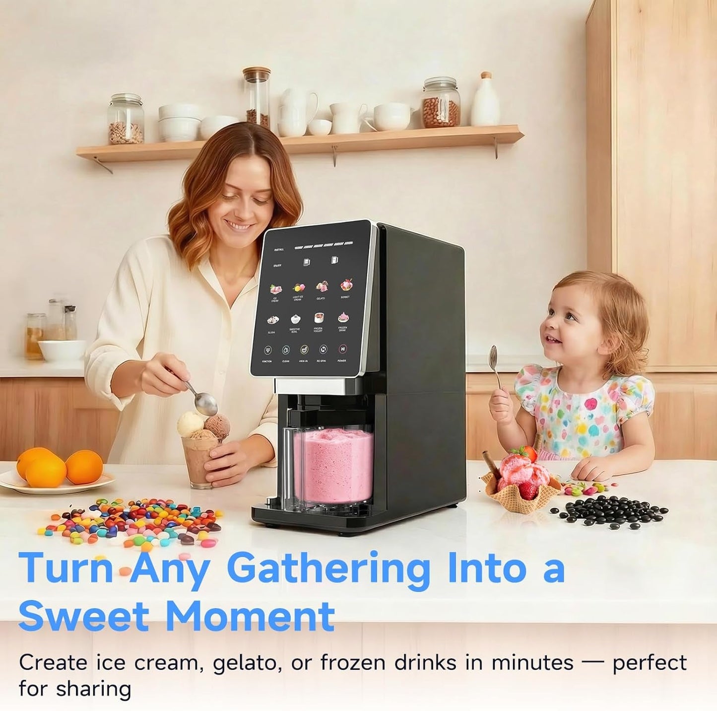 Ice Cream Maker & 10-In-1 Frozen Treat Maker, 20 Oz 1 Pint, Mix-In + Re-Spin for Creamy Texture, Gelato, Sorbet, Slushie, Frozen Yogurt & Smoothie Bowls Machine for Homemade, Recipe Guide