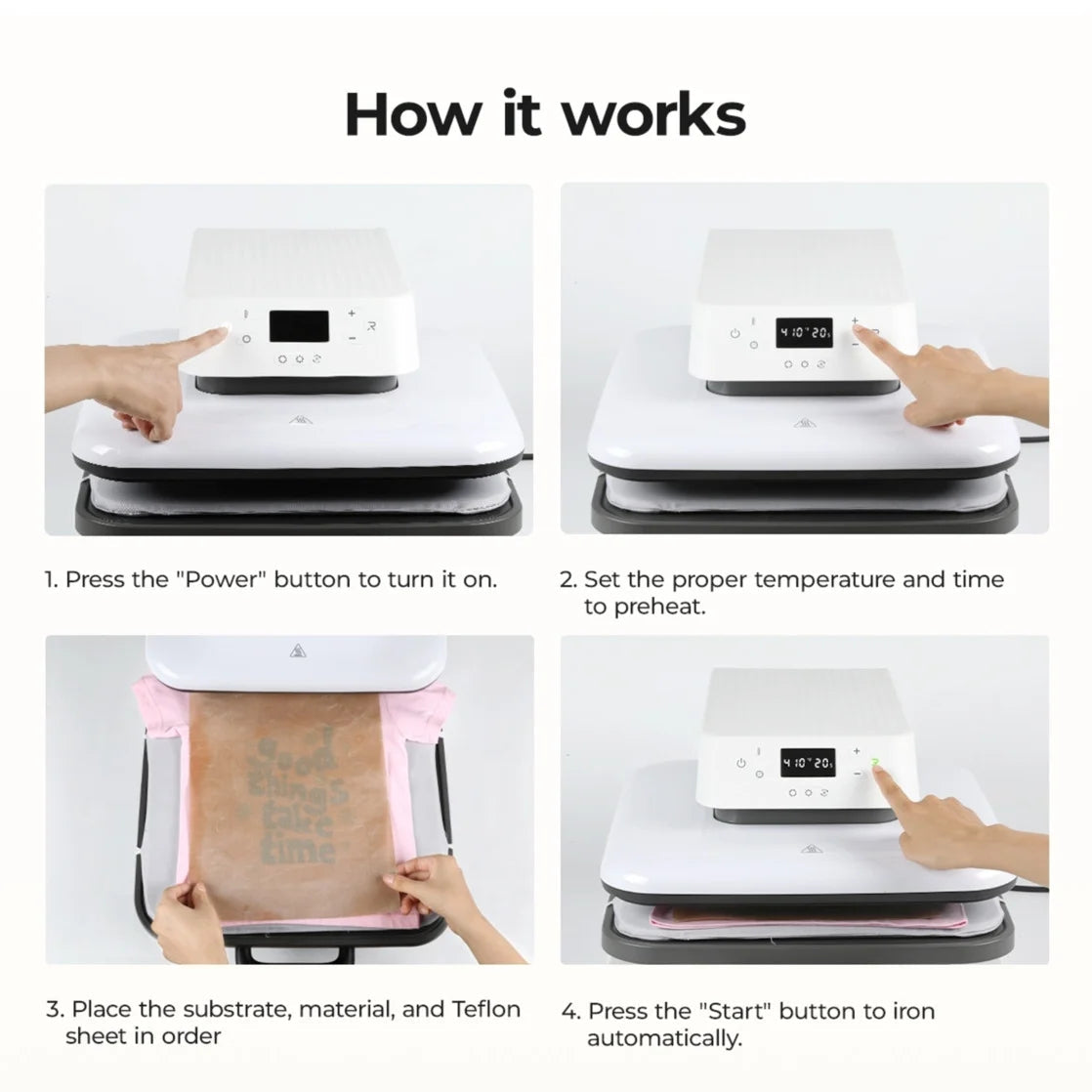 HTVRONT Automatic Heat Press Machine, Professional for Heat Transfer Projects, Smart T-Shirt Press Machine with Auto Release-White