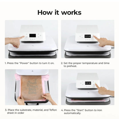 HTVRONT Automatic Heat Press Machine, Professional for Heat Transfer Projects, Smart T-Shirt Press Machine with Auto Release-White