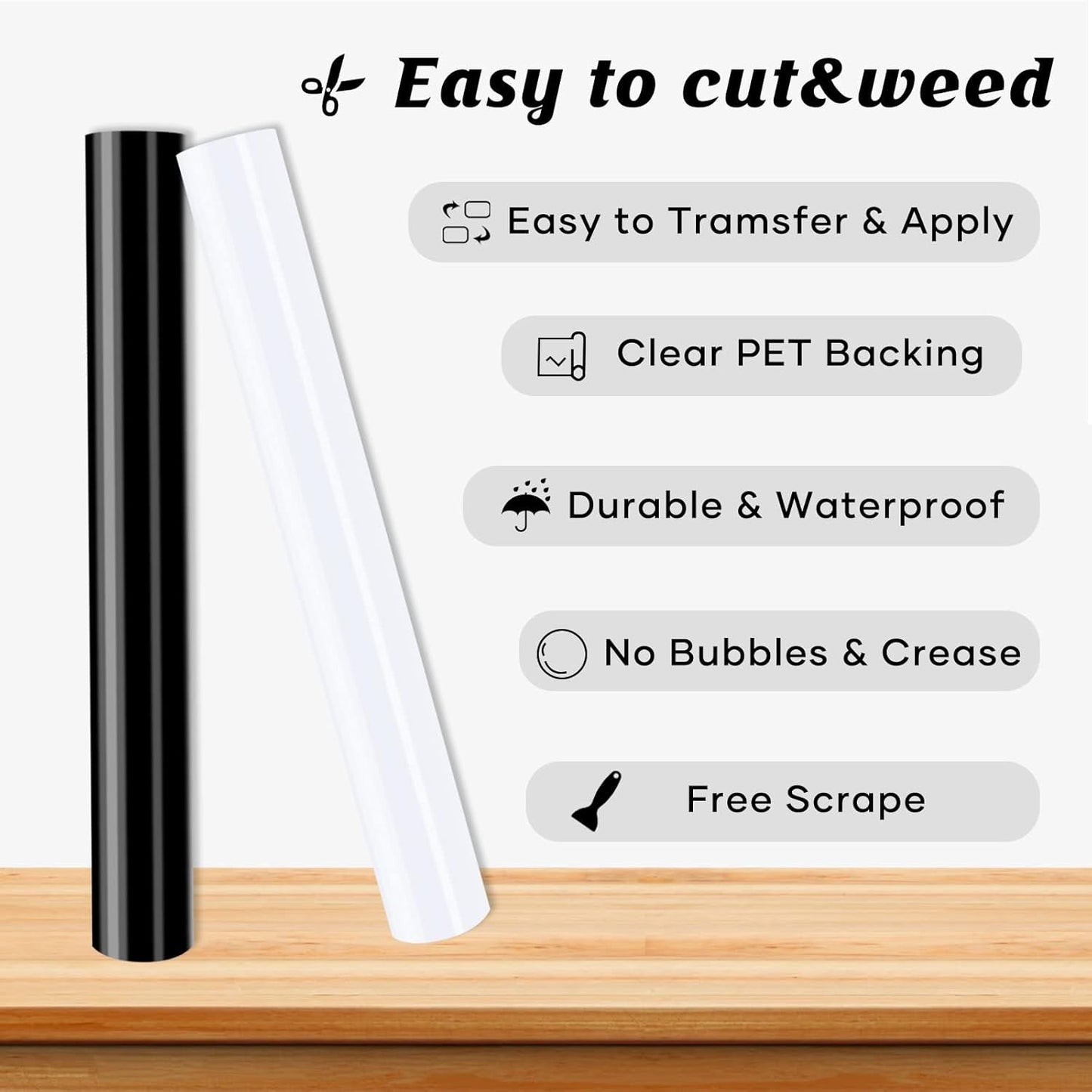 Permanent Vinyl Roll, 2 Rolls 12" X 14FT Glossy Black & White Permanent Adhesive Vinyl Compatible with Cricut Cutting Machine, Silhouette - Easy to Weed & Transfer